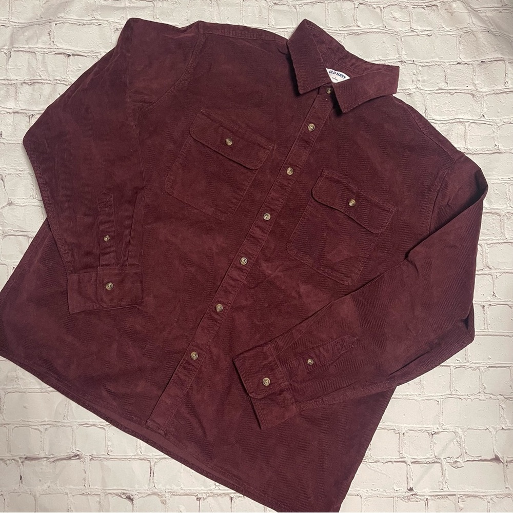 [on] oversized corduroy shirt